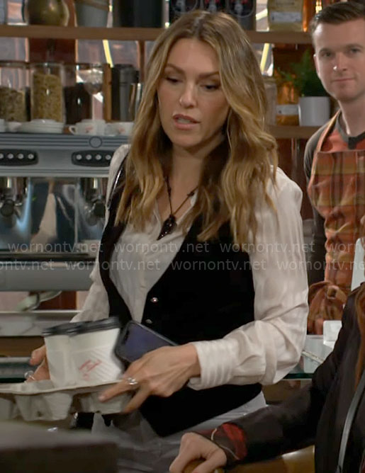 Chloe's white blouse and black vest on The Young and the Restless