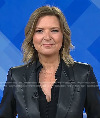 Christine's black button down blouse and leather blazer on Today