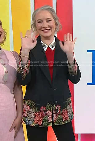 Clea Shearer's black floral blazer on Today