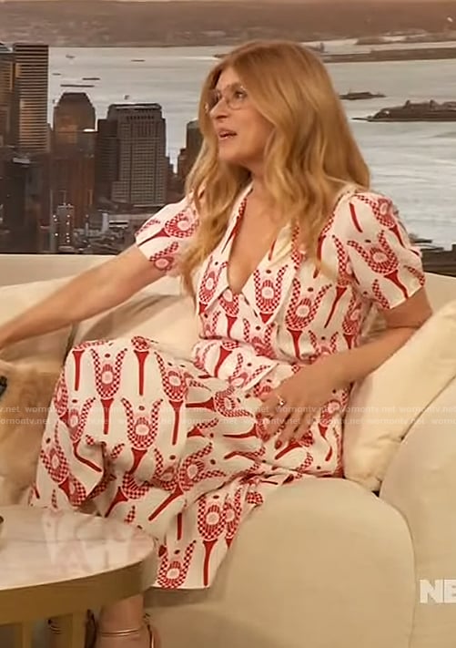 Connie Britton's white and red printed dress on The Drew Barrymore Show