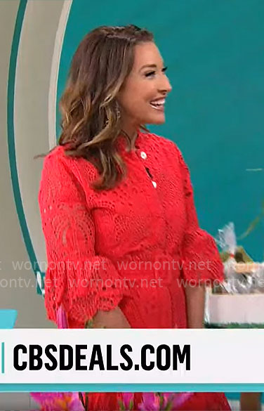Courtney Cason's red eyelet lace shirtdress on CBS Mornings
