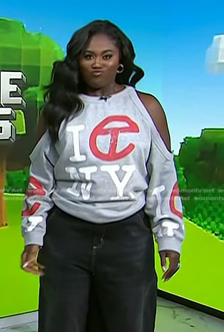 Danielle Brooks's grey print cold shoulder sweatshirt on Today