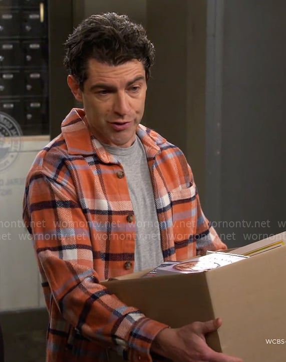 Dave's orange plaid overshirt on The Neighborhood