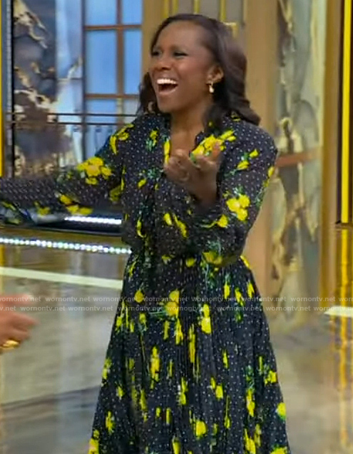 Deborah Roberts black floral print dress on Tamron Hall Show