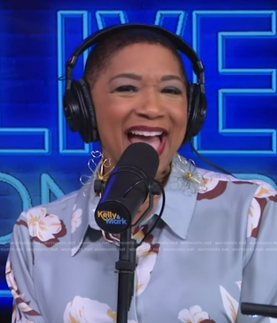 Deja Vu's blue floral print shirtdress on Live with Kelly and Mark