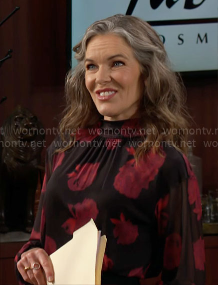Diane's black and pink floral blouse on The Young and the Restless