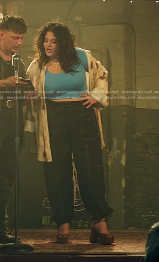 Dominique's patch pocket pants with white stithing on You