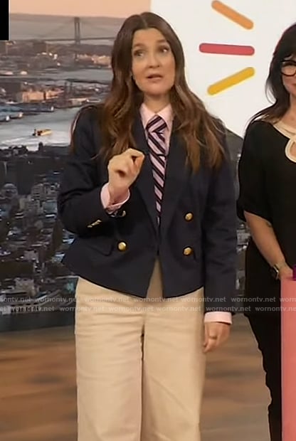 Drew's navy cropped blazer on The Drew Barrymore Show