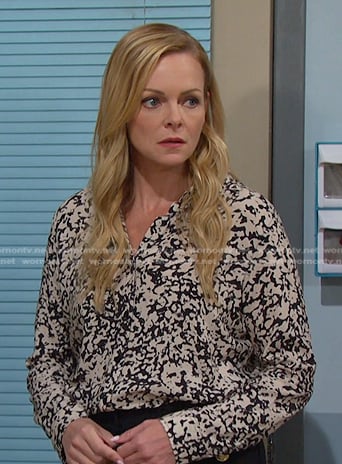Belle's abstract print blouse and pants on Days of our Lives