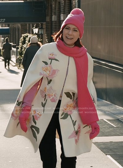 Elsbeth's white floral print cape on Elsbeth