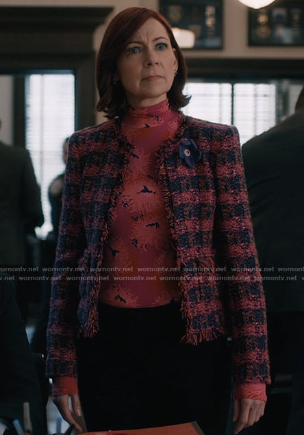 Elsbeth's pink check tweed jacket on Elsbeth
