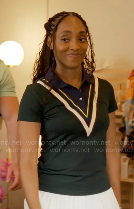Faith's chevron stripe polo top on Will Trent