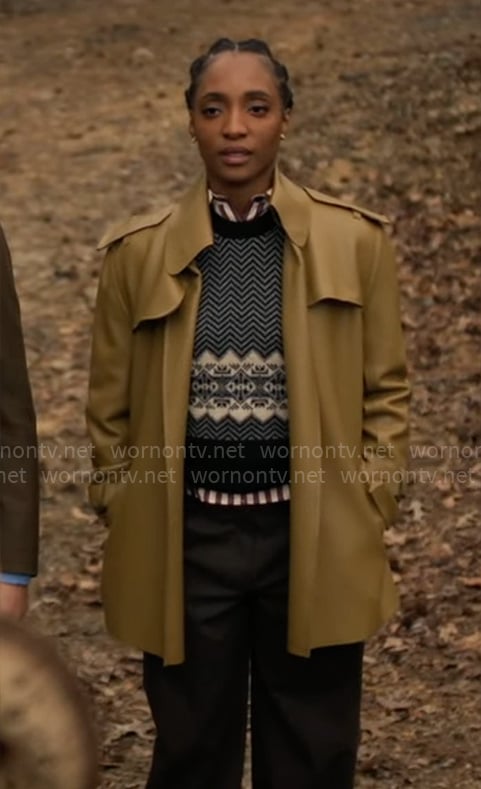 Faith's leather trench coat on Will Trent