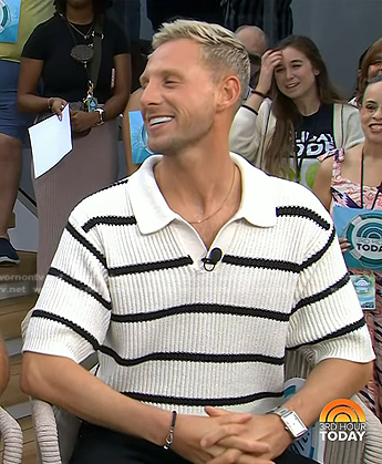 Fraser Olender's white striped ribbed polo on Today