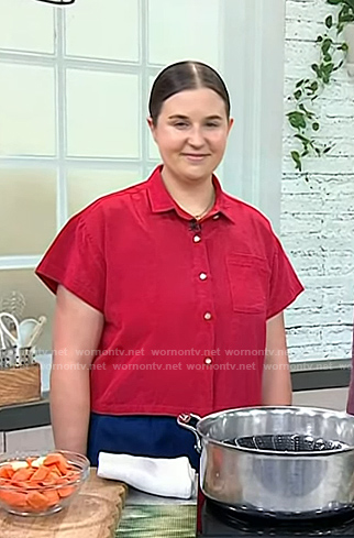 Hailee Catalano's red short sleeve shirt on Today