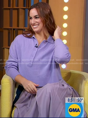 Hannah Berner's lilac polo sweater and pleated skirt on Good Morning America