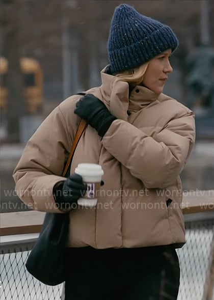 Hannah's beige puffer jacket on Chicago Med