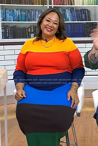 Jasmine Guillory's rainbow colorblock dress on Today