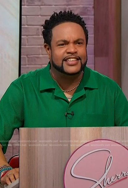 Jawn's green rib knit shirt on Sherri