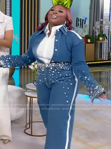 Jekalyn Carr's denim embellished jacket and jeans on Tamron Hall Show