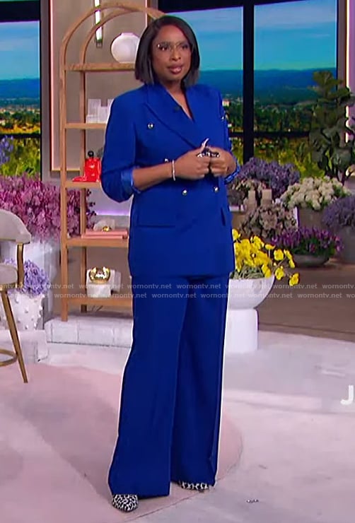 Jennifer's blue double breasted blazer and pants on The Jennifer Hudson Show