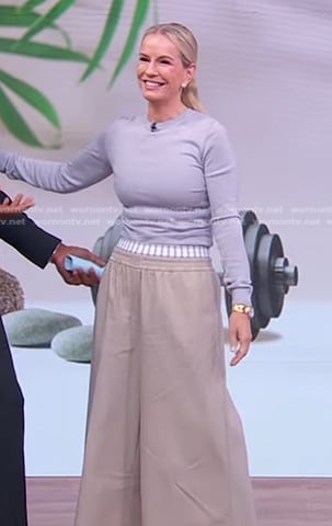 Jennifer's grey logo sweater and beige cropped pants on Good Morning America