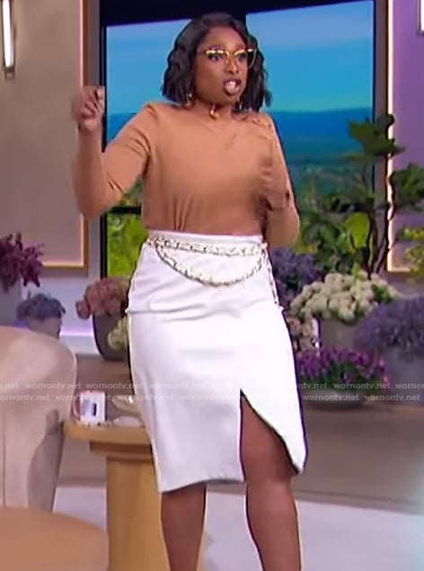 Jennifer's white leather skirt on The Jennifer Hudson Show
