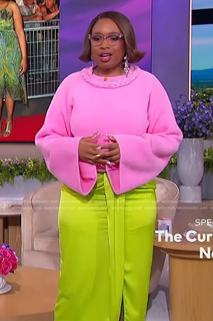 Jennifer's pink teddy embellished neck sweater on The Jennifer Hudson Show