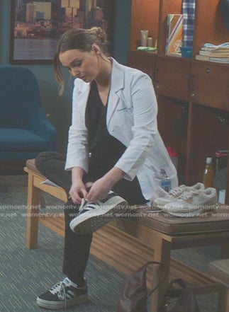 Jo's black striped sneakers and beige sneakers on Greys Anatomy