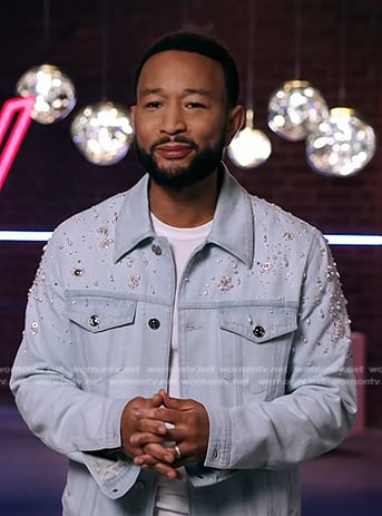 John Legend's embellished denim trucker jacket on The Voice