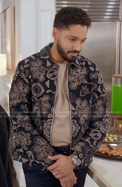Jordan's black floral jacket on All American