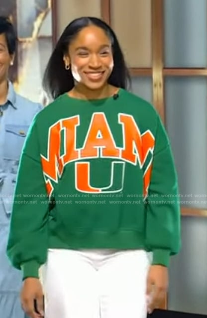 Jordyn's Miami U sweatshirt on Tamron Hall Show
