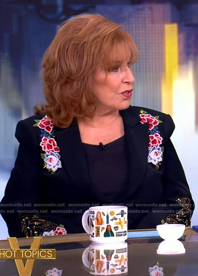 Joy's black floral embellished blazer on The View