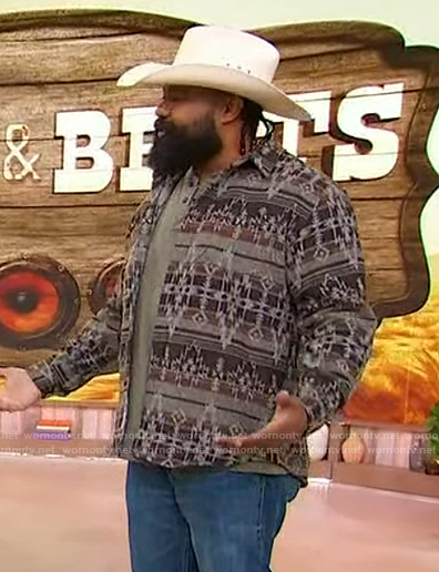 Justin Lee Williams' western print jacket on Sherri