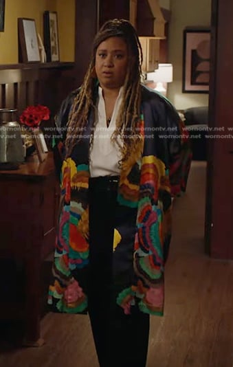 Karen's multicolor printed kimono jacket on 9-1-1