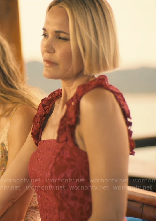 Kate's red floral embroidered dress on The White Lotus