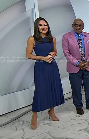 Kaylee's navy pleated midi dress on Today