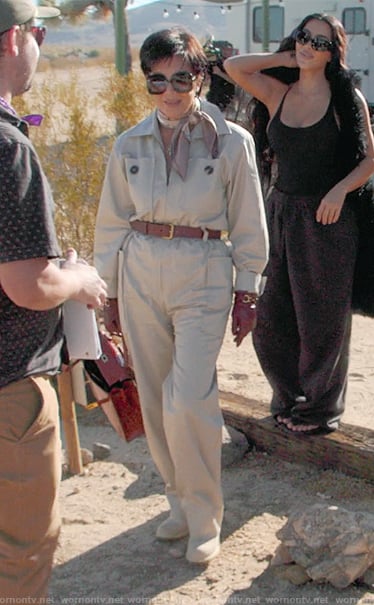 Kris's khaki utility jumpsuit on The Kardashians