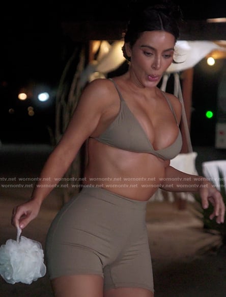 Kim's biker shorts and robe on The Kardashians