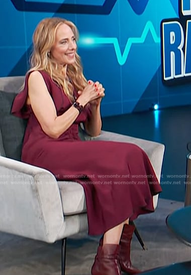 Kim Raver's burgundy midi dress on Access Hollywood