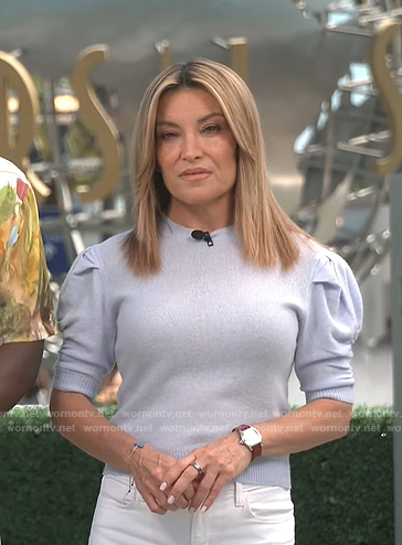 Kit's blue puff sleeve top on Access Hollywood