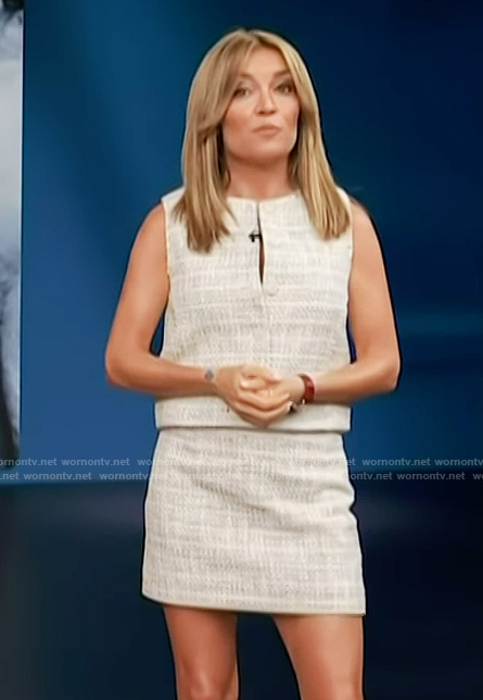 Kit's tweed vest and mini skirt on Access Hollywood