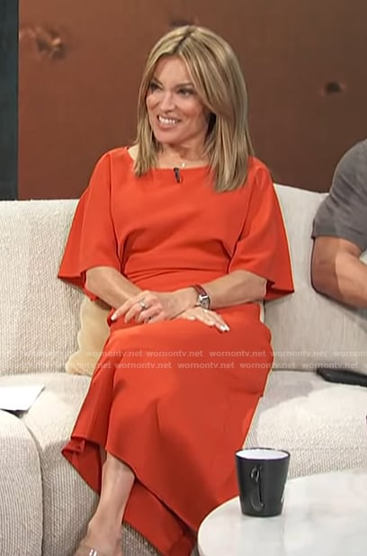 Kit's red gathered waist dress on Access Hollywood