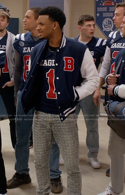 KJ's denim textured pants on All American