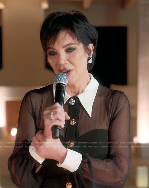 Kris's black contrast sheer dress on The Kardashians