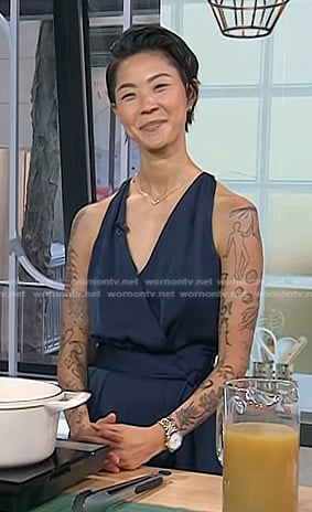 Kristen Kish's navy satin sleeveless jumpsuit on Today