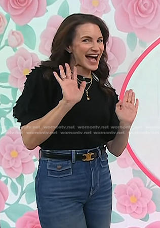 Kristin Davis's black puff sleeve top and belt on Today