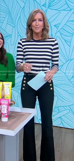 Lara's navy striped top and button detail flare pants on Good Morning America