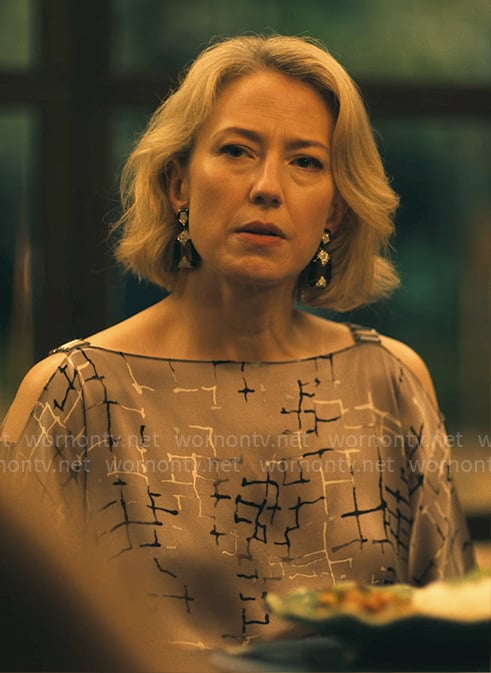 Laurie's black and crystal earrings on The White Lotus
