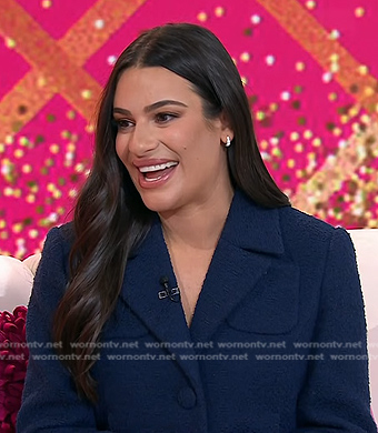 Lea Michele's navy tweed blazer and mini skirt on Today